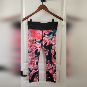 Lululemon Athletica Pink and Black Floral Leggings